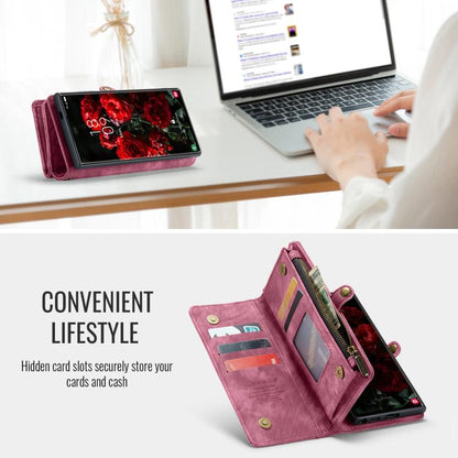Pour Samsung Galaxy S25 Ultra 5G Coque de téléphone en cuir multifonctionnelle détachable CaseMe 008 (Rouge Vin)