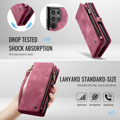 Pour Samsung Galaxy S25 Ultra 5G Coque de téléphone en cuir multifonctionnelle détachable CaseMe 008 (Rouge Vin)