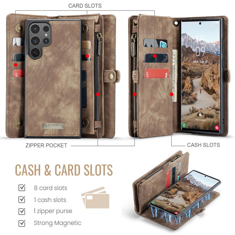 Pour Samsung Galaxy S25 Ultra 5G Coque Téléphone en Cuir Détachable Multifonctionnelle CaseMe 008 (Marron)