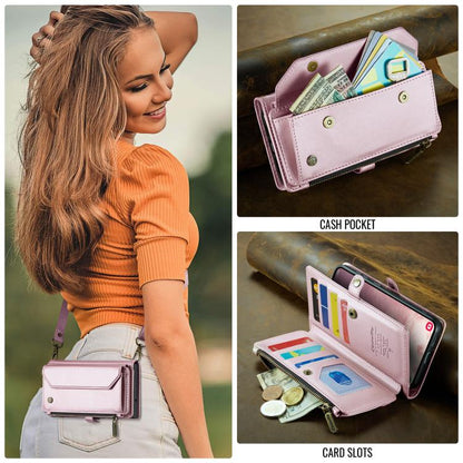 For Samsung Galaxy A16 5G CaseMe C36 Card Slots Zipper Wallet RFID Anti-theft Leather Phone Case(Pink)