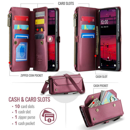 Étui portefeuille à fermeture éclair avec fentes pour cartes CaseMe C36 en cuir anti-RFID pour Samsung Galaxy A16 5G (rouge)