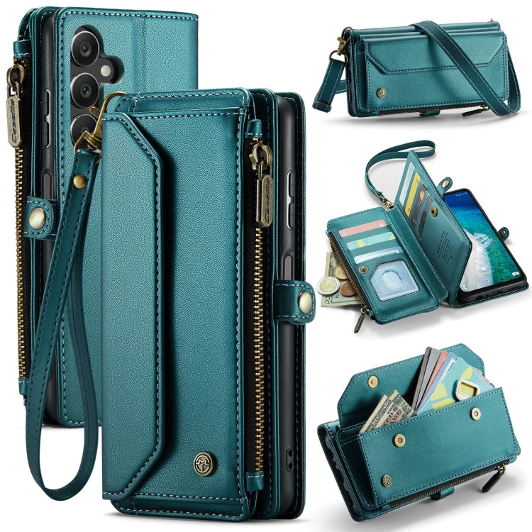 Pour Samsung Galaxy A16 5G Étui de téléphone en cuir avec fentes pour cartes et fermeture éclair anti-vol RFID CaseMe C36 (Bleu)