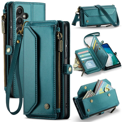 Pour Samsung Galaxy A16 5G Étui de téléphone en cuir avec fentes pour cartes et fermeture éclair anti-vol RFID CaseMe C36 (Bleu)