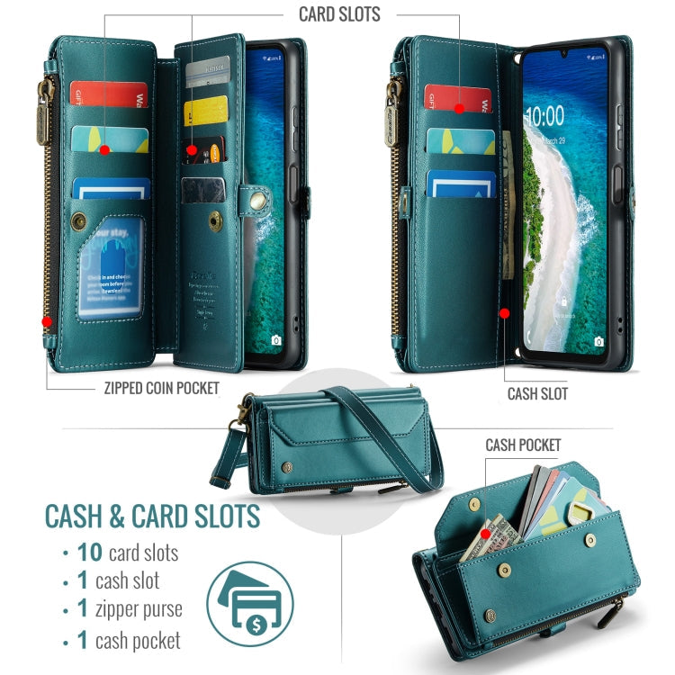 Pour Samsung Galaxy A16 5G Étui de téléphone en cuir avec fentes pour cartes et fermeture éclair anti-vol RFID CaseMe C36 (Bleu)