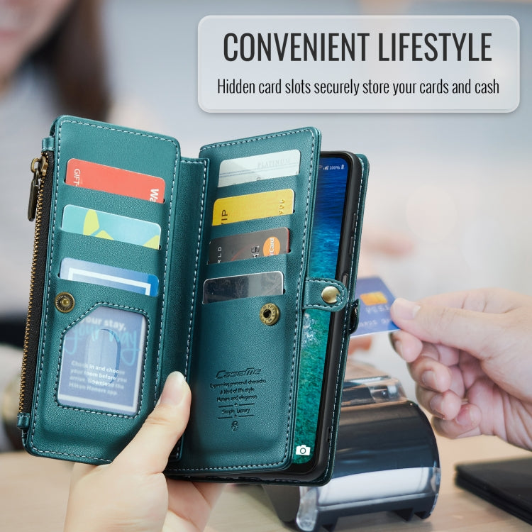 Pour Samsung Galaxy A16 5G Étui de téléphone en cuir avec fentes pour cartes et fermeture éclair anti-vol RFID CaseMe C36 (Bleu)