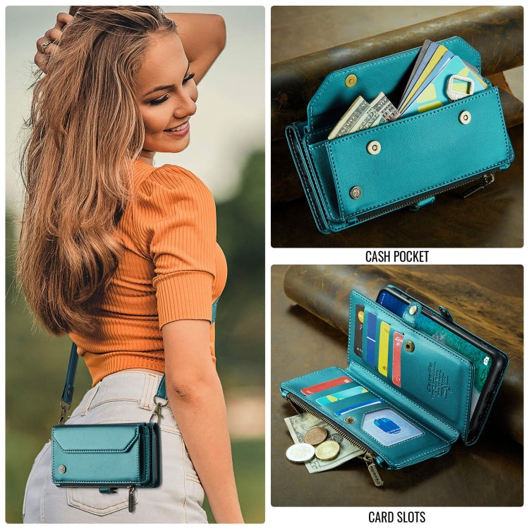 Pour Samsung Galaxy A16 5G Étui de téléphone en cuir avec fentes pour cartes et fermeture éclair anti-vol RFID CaseMe C36 (Bleu)