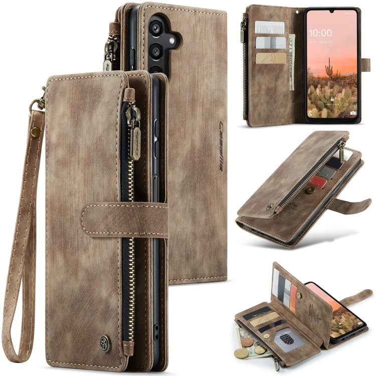 Pour Samsung Galaxy A16 5G Coque Téléphone en Cuir avec Fermeture Éclair et Emplacements Cartes CaseMe C30 (Marron)