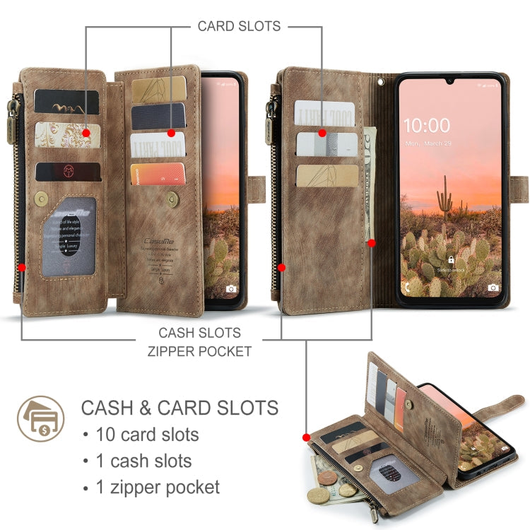 Pour Samsung Galaxy A16 5G Coque Téléphone en Cuir avec Fermeture Éclair et Emplacements Cartes CaseMe C30 (Marron)