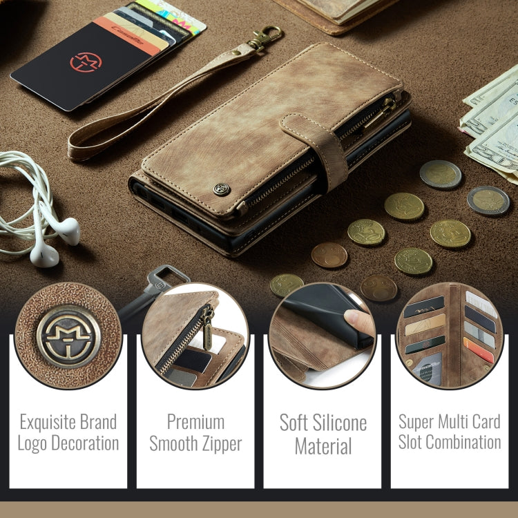 Pour Samsung Galaxy A16 5G Coque Téléphone en Cuir avec Fermeture Éclair et Emplacements Cartes CaseMe C30 (Marron)