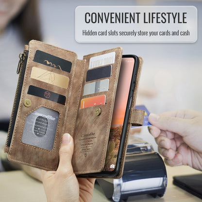 Pour Samsung Galaxy A16 5G Coque Téléphone en Cuir avec Fermeture Éclair et Emplacements Cartes CaseMe C30 (Marron)