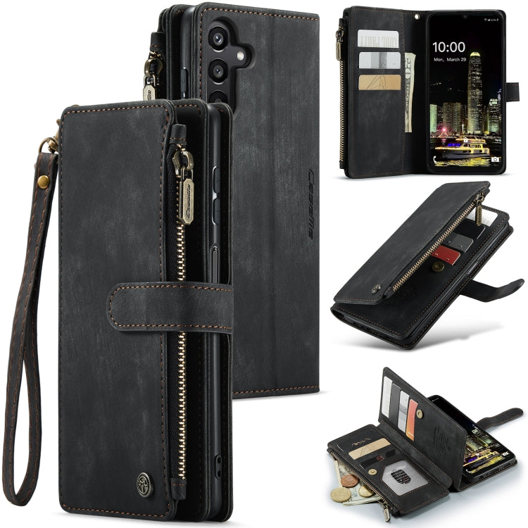 Étui de téléphone en cuir avec porte-cartes et fermeture éclair CaseMe C30 pour Samsung Galaxy A16 5G (noir)