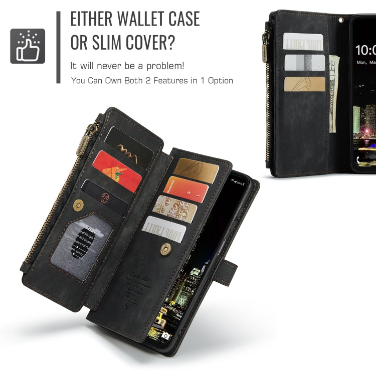 Étui de téléphone en cuir avec porte-cartes et fermeture éclair CaseMe C30 pour Samsung Galaxy A16 5G (noir)