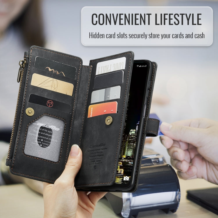 Étui de téléphone en cuir avec porte-cartes et fermeture éclair CaseMe C30 pour Samsung Galaxy A16 5G (noir)