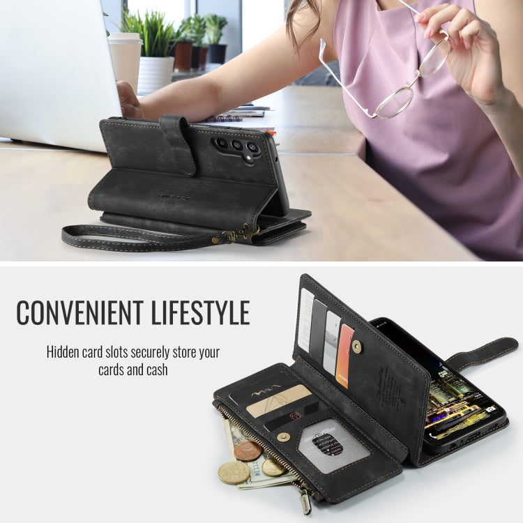 Étui de téléphone en cuir avec porte-cartes et fermeture éclair CaseMe C30 pour Samsung Galaxy A16 5G (noir)