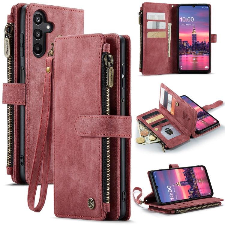 Pour Samsung Galaxy A16 5G Étui de téléphone en cuir portefeuille à fermeture éclair avec emplacements pour cartes CaseMe C30 (rouge)