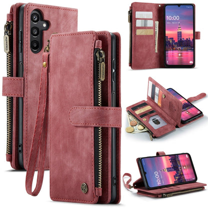 Pour Samsung Galaxy A16 5G Étui de téléphone en cuir portefeuille à fermeture éclair avec emplacements pour cartes CaseMe C30 (rouge)