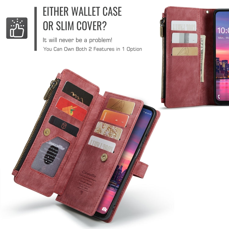 Pour Samsung Galaxy A16 5G Étui de téléphone en cuir portefeuille à fermeture éclair avec emplacements pour cartes CaseMe C30 (rouge)