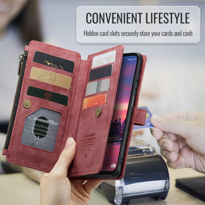Pour Samsung Galaxy A16 5G Étui de téléphone en cuir portefeuille à fermeture éclair avec emplacements pour cartes CaseMe C30 (rouge)