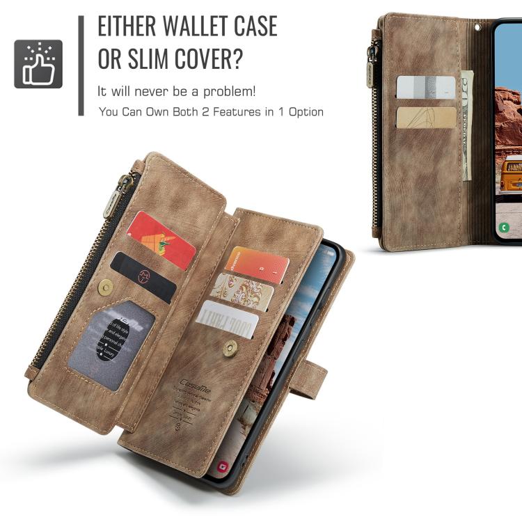 For Samsung Galaxy S25 5G CaseMe C30 Card Slots Zipper Wallet Leather Phone Case(Brown)