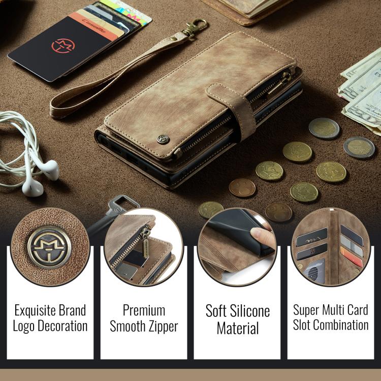 For Samsung Galaxy S25 5G CaseMe C30 Card Slots Zipper Wallet Leather Phone Case(Brown)