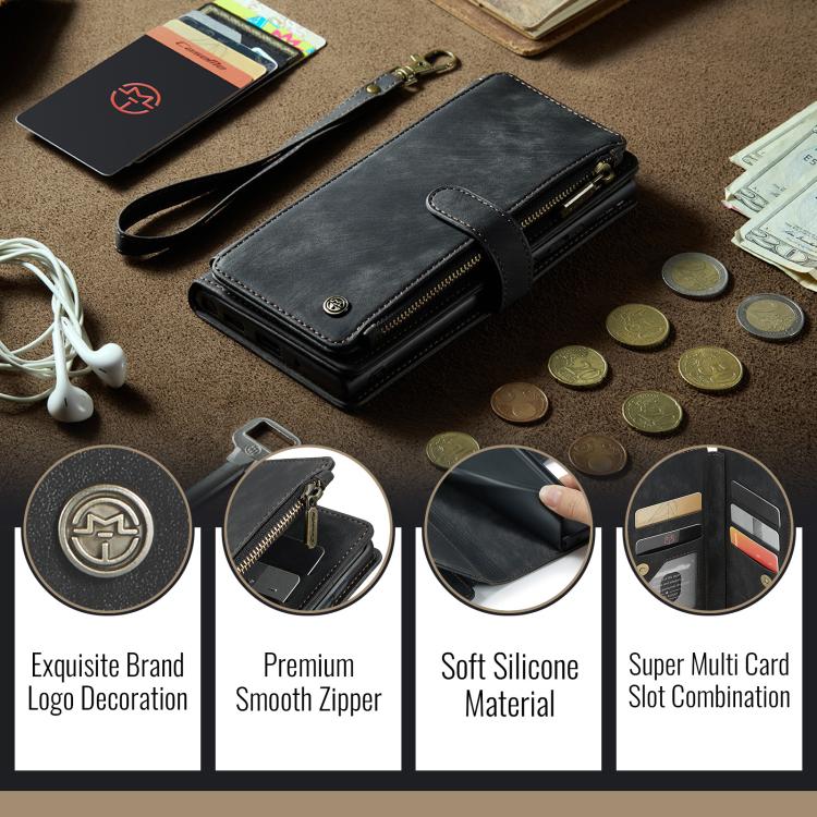 For Samsung Galaxy S25 5G CaseMe C30 Card Slots Zipper Wallet Leather Phone Case(Black)