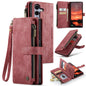 Pour Samsung Galaxy S25 5G Étui Caseme C30 à Fentes pour Cartes Portefeuille à Fermeture Éclair en Cuir (Rouge)