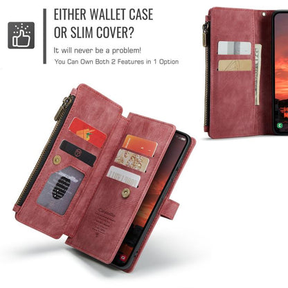 Pour Samsung Galaxy S25 5G Étui Caseme C30 à Fentes pour Cartes Portefeuille à Fermeture Éclair en Cuir (Rouge)