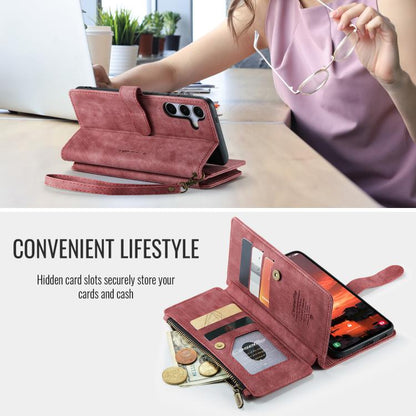 Pour Samsung Galaxy S25 5G Étui Caseme C30 à Fentes pour Cartes Portefeuille à Fermeture Éclair en Cuir (Rouge)