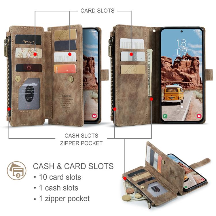 For Samsung Galaxy S25+ 5G CaseMe C30 Card Slots Zipper Wallet Leather Phone Case(Brown)