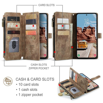 For Samsung Galaxy S25+ 5G CaseMe C30 Card Slots Zipper Wallet Leather Phone Case(Brown)