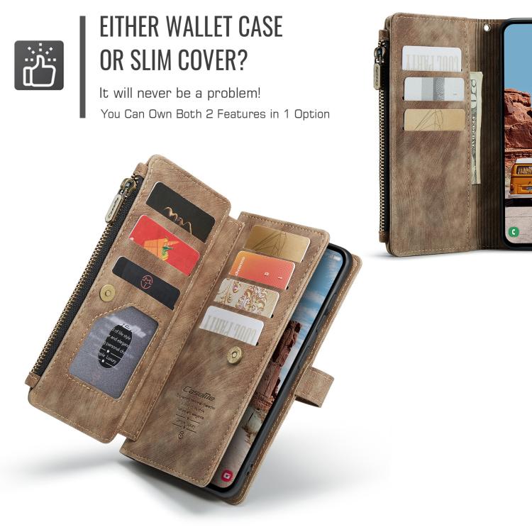 For Samsung Galaxy S25+ 5G CaseMe C30 Card Slots Zipper Wallet Leather Phone Case(Brown)