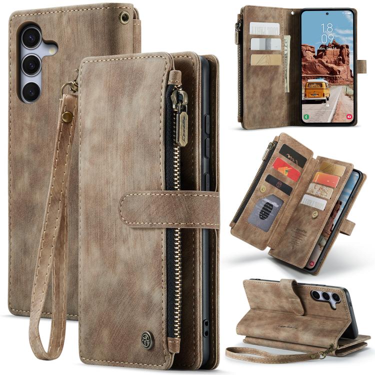 For Samsung Galaxy S25+ 5G CaseMe C30 Card Slots Zipper Wallet Leather Phone Case(Brown)