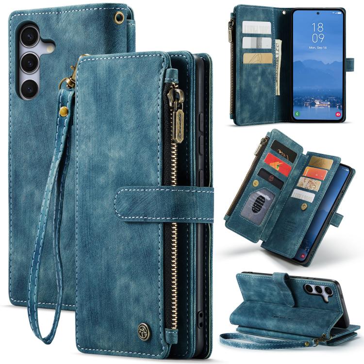 Pour Samsung Galaxy S25+ 5G Étui Caseme C30 avec fentes pour cartes, portefeuille zippé en cuir (Bleu)