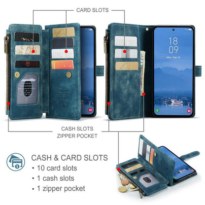 Pour Samsung Galaxy S25+ 5G Étui Caseme C30 avec fentes pour cartes, portefeuille zippé en cuir (Bleu)