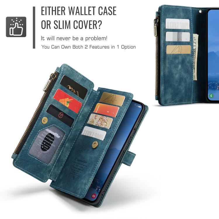 Pour Samsung Galaxy S25+ 5G Étui Caseme C30 avec fentes pour cartes, portefeuille zippé en cuir (Bleu)