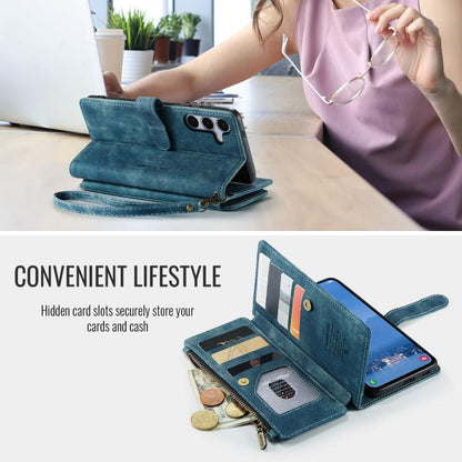 Pour Samsung Galaxy S25+ 5G Étui Caseme C30 avec fentes pour cartes, portefeuille zippé en cuir (Bleu)