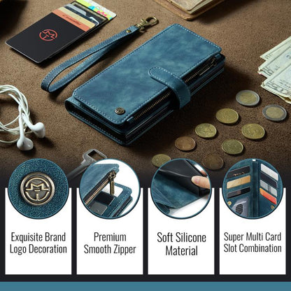 Pour Samsung Galaxy S25+ 5G Étui Caseme C30 avec fentes pour cartes, portefeuille zippé en cuir (Bleu)