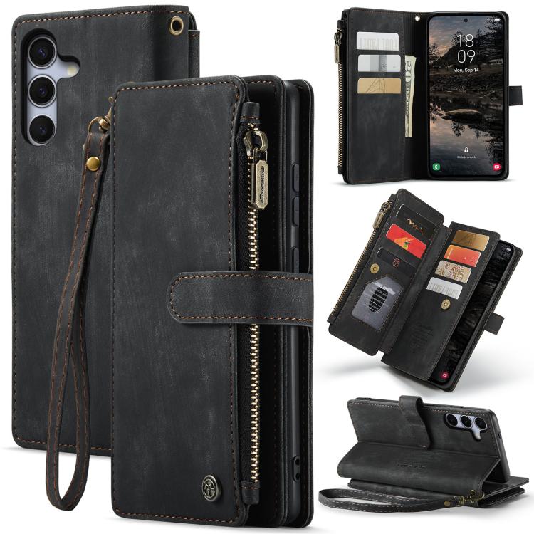 Pour Samsung Galaxy S25+ 5G Étui de téléphone en cuir avec porte-cartes et fermeture éclair CaseMe C30 (noir)