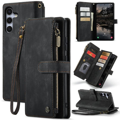 Pour Samsung Galaxy S25+ 5G Étui de téléphone en cuir avec porte-cartes et fermeture éclair CaseMe C30 (noir)