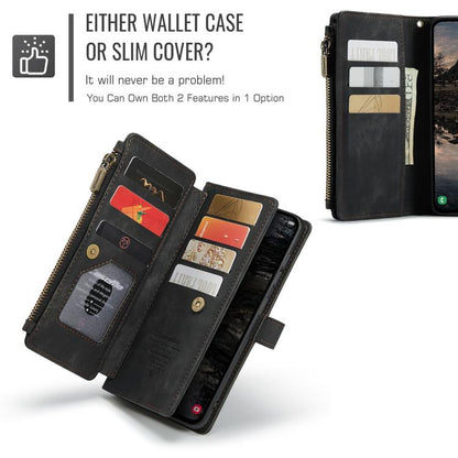 Pour Samsung Galaxy S25+ 5G Étui de téléphone en cuir avec porte-cartes et fermeture éclair CaseMe C30 (noir)