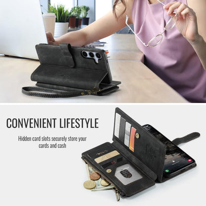 Pour Samsung Galaxy S25+ 5G Étui de téléphone en cuir avec porte-cartes et fermeture éclair CaseMe C30 (noir)