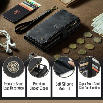 Pour Samsung Galaxy S25+ 5G Étui de téléphone en cuir avec porte-cartes et fermeture éclair CaseMe C30 (noir)