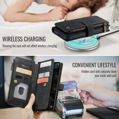 Pour Samsung Galaxy S25+ 5G Étui de téléphone en cuir avec porte-cartes et fermeture éclair CaseMe C30 (noir)