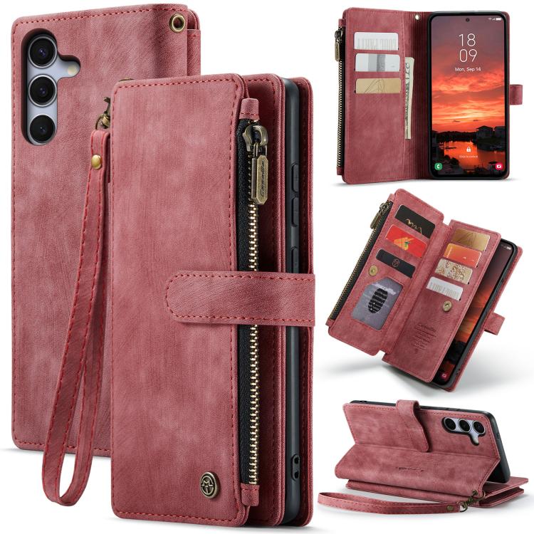Pour Samsung Galaxy S25+ 5G Étui Caseme C30 avec fentes pour cartes, portefeuille zippé en cuir (rouge)