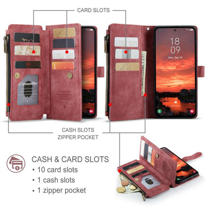Pour Samsung Galaxy S25+ 5G Étui Caseme C30 avec fentes pour cartes, portefeuille zippé en cuir (rouge)