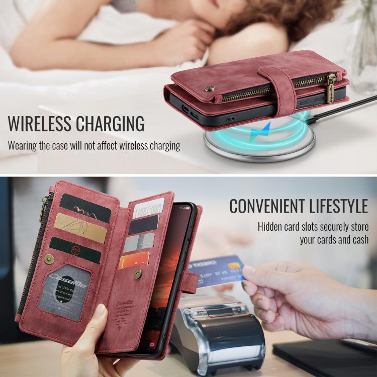 Pour Samsung Galaxy S25+ 5G Étui Caseme C30 avec fentes pour cartes, portefeuille zippé en cuir (rouge)