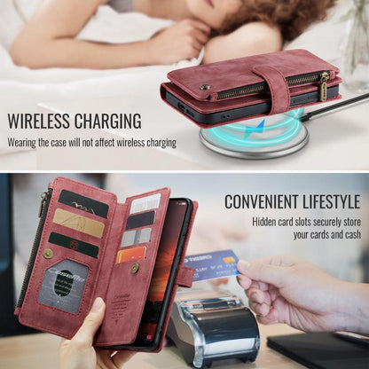 Pour Samsung Galaxy S25+ 5G Étui Caseme C30 avec fentes pour cartes, portefeuille zippé en cuir (rouge)