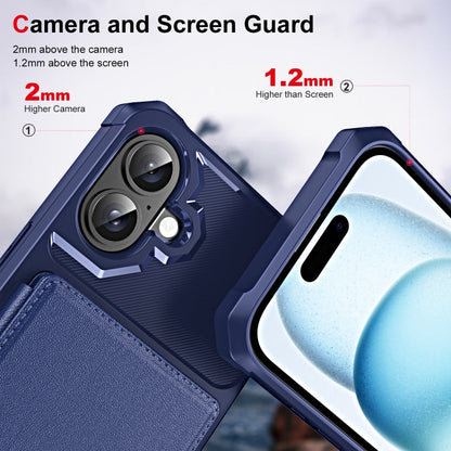For iPhone 16 Plus ENKAY Hat-Prince Card Slot Wallet TPU Back Leather Phone Case with Lens Film(Dark Blue)