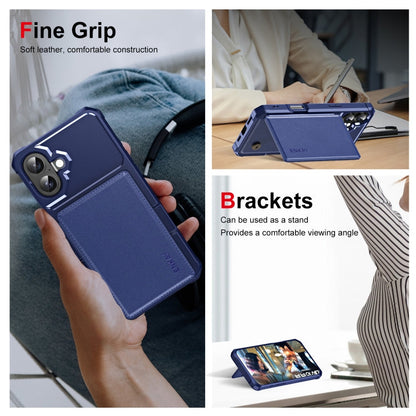 For iPhone 16 Plus ENKAY Hat-Prince Card Slot Wallet TPU Back Leather Phone Case with Lens Film(Dark Blue)
