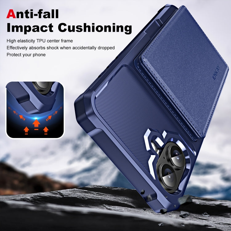 For iPhone 16 Plus ENKAY Hat-Prince Card Slot Wallet TPU Back Leather Phone Case with Lens Film(Purple)